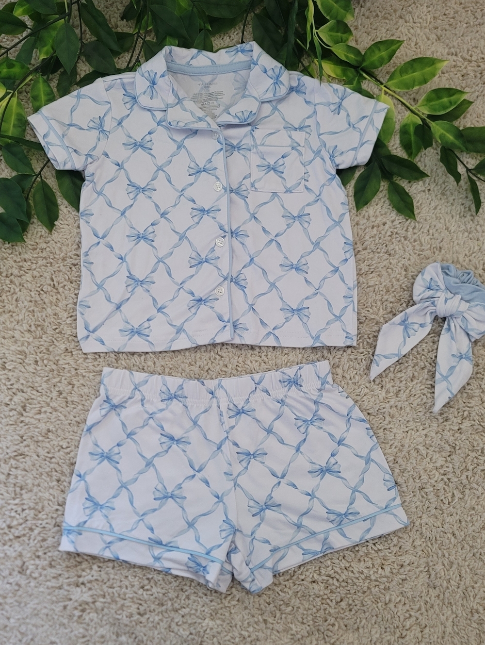Toddler Girl Blue Ribbon Bow Pajama Set (4T)